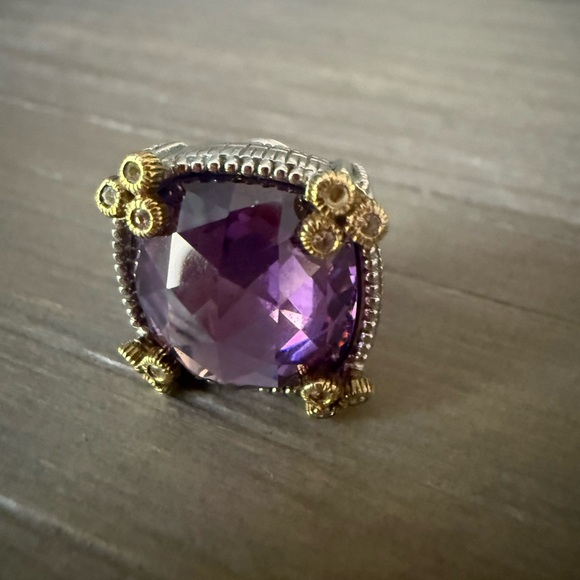 Judith Ripka Purple Amethyst Diamond Silver Gold Earrings 18K 925 - Picture 7 of 10